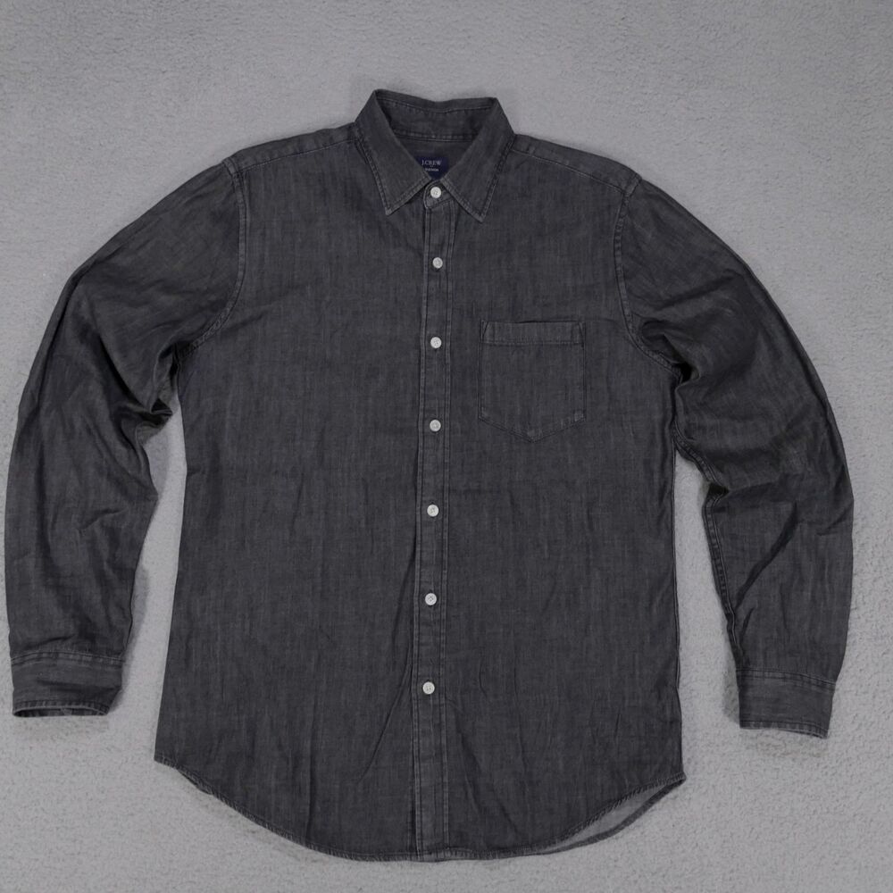 J Crew Chambray Shirt Mens Medium Gray Long Sleeve